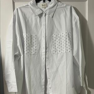 Rivamonti White Button-Up Shirt with Silver Stud Pockets